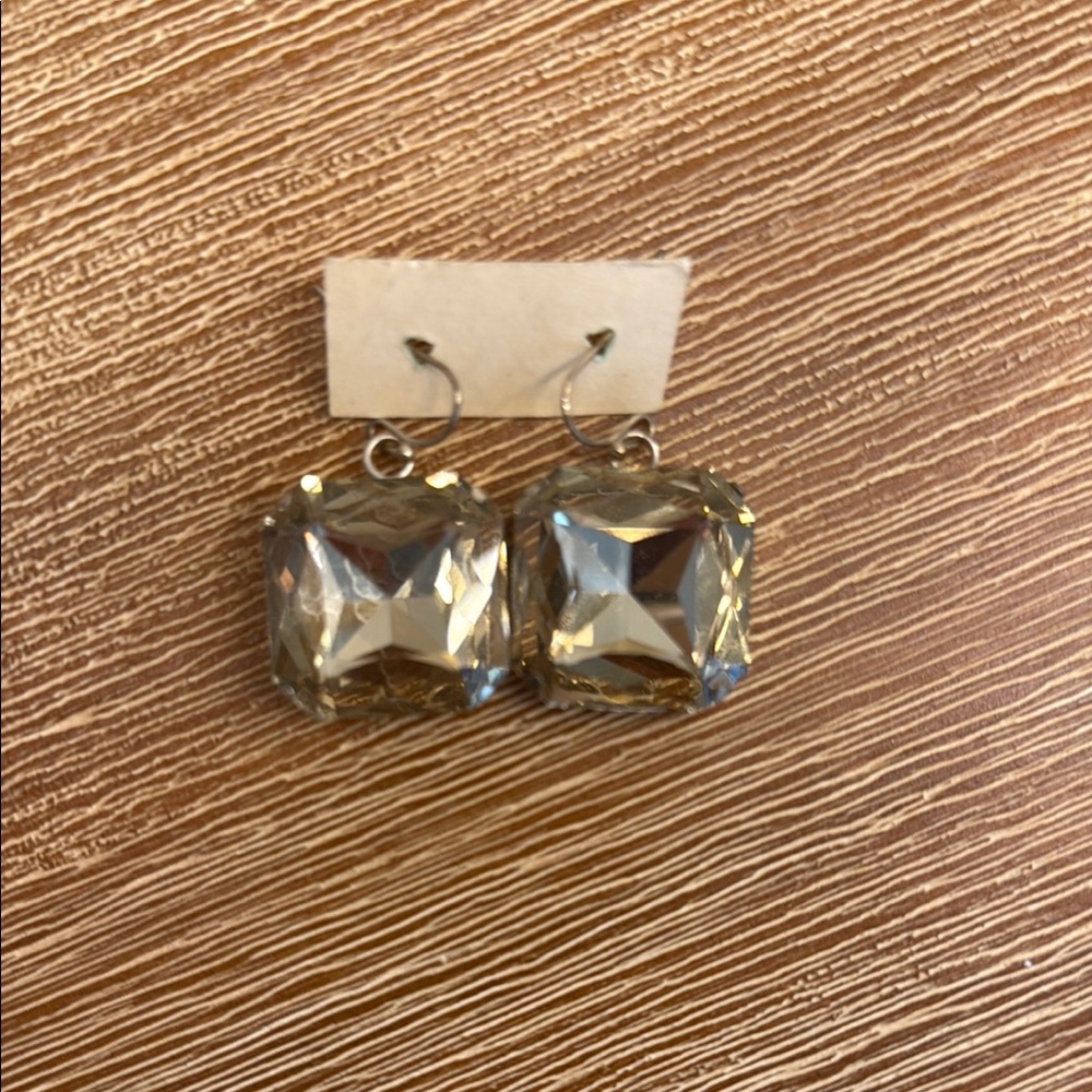 Sparkling Square Crystal Glass Earrings